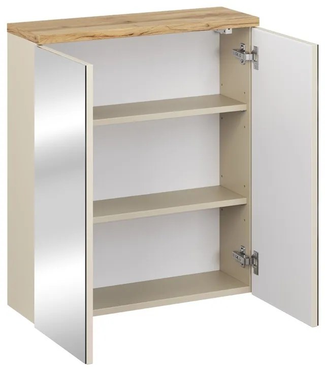 Kúpeľňová zostava Bali Príroda Lola s doskou, umývadlom, skrinkami a zrkadlom 60 cm kašmírová/dub wotan