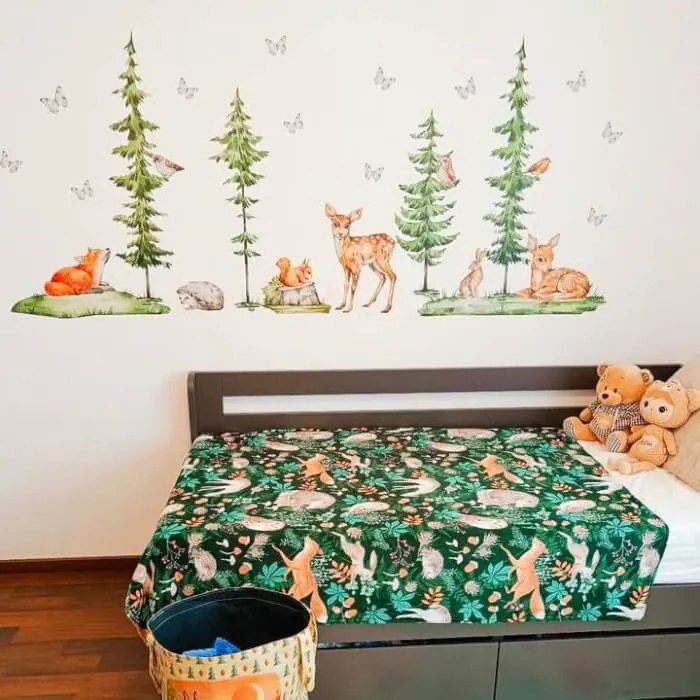 Nálepka na stenu - Forest lesný motív so srnkami a zvieratkami