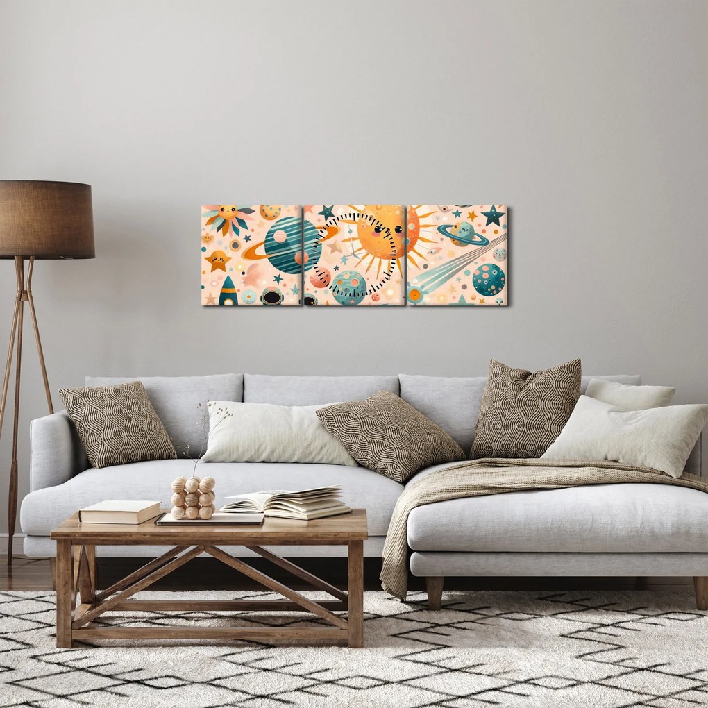 Obraz - Kúsky z vesmíru (s hodinami) (90x30 cm)