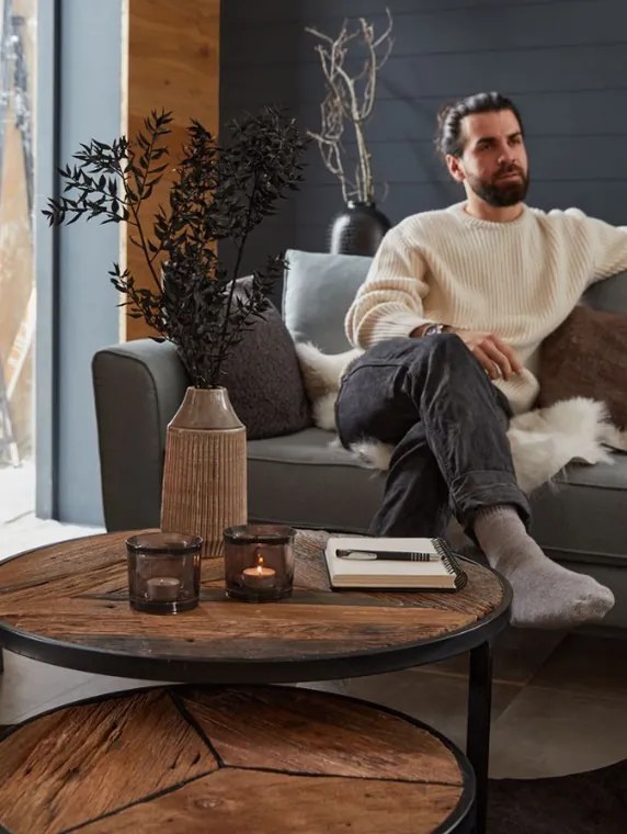 Set 2 ks stolíkov Oxford, masívne drevo/kov