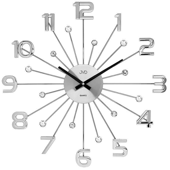 Dekoratívne nástenné hodiny JVD HT109.1 (49 cm) – strieborné s kryštálmi