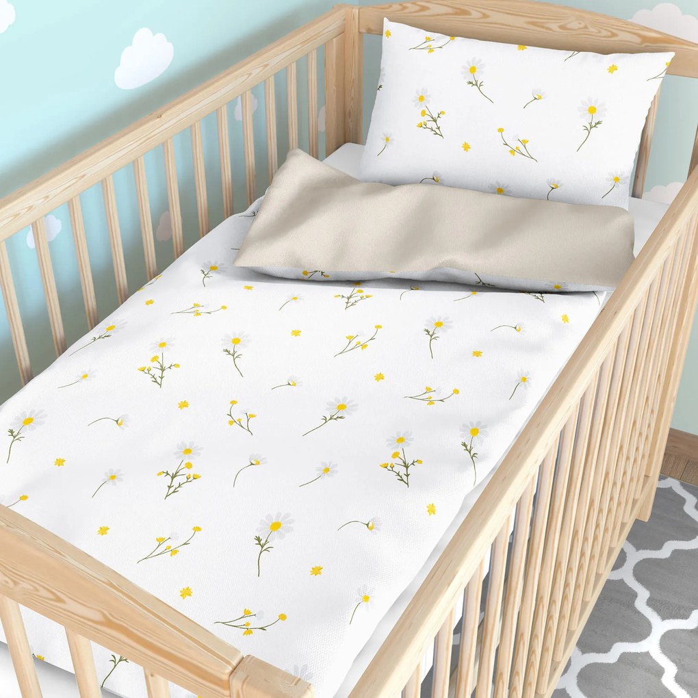 Goldea detské bavlnené obliečky do postieľky duo - harmanček s latte 100 x 135 a 40 x 60 cm