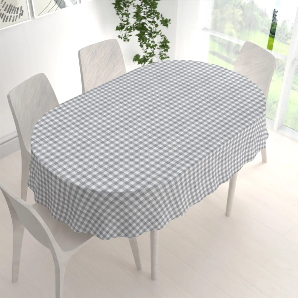 Biante Dekoračný oválny obrus Rebeka RE-019 Sivo-biela kocka stredná 100x160 cm