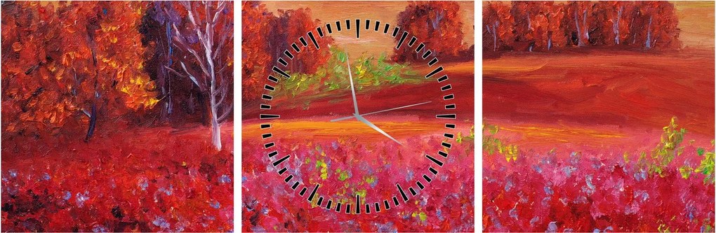 Obraz červenej krajiny (s hodinami) (90x30 cm)
