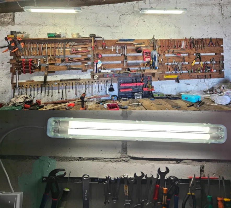 LED sada světel, hermetické svítidlo 120 cm, 36 W, 5760 lm, 4000 K, do garáže, s plechem