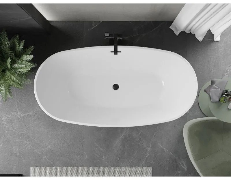 Mexen Eris, voľne stojaca vaňa 180 x 80 cm, biela, čierny matný prepad, 53441808000-70