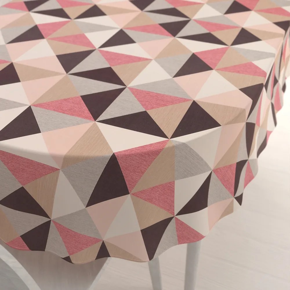 Biante Zamatový oválny obrus Tamara TMR-048 Ružovo-hnedo-sivé trojuholníky 100x140 cm