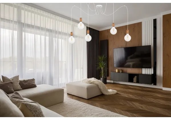 Luster na lanku MIROS 5xE27/60W/230V pavúk biela/medená
