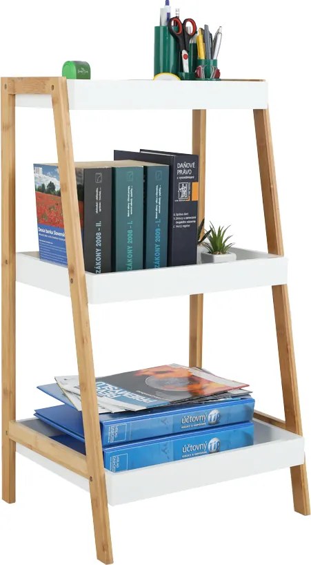 Regál, bambus lakovaný/biela, REGO 1