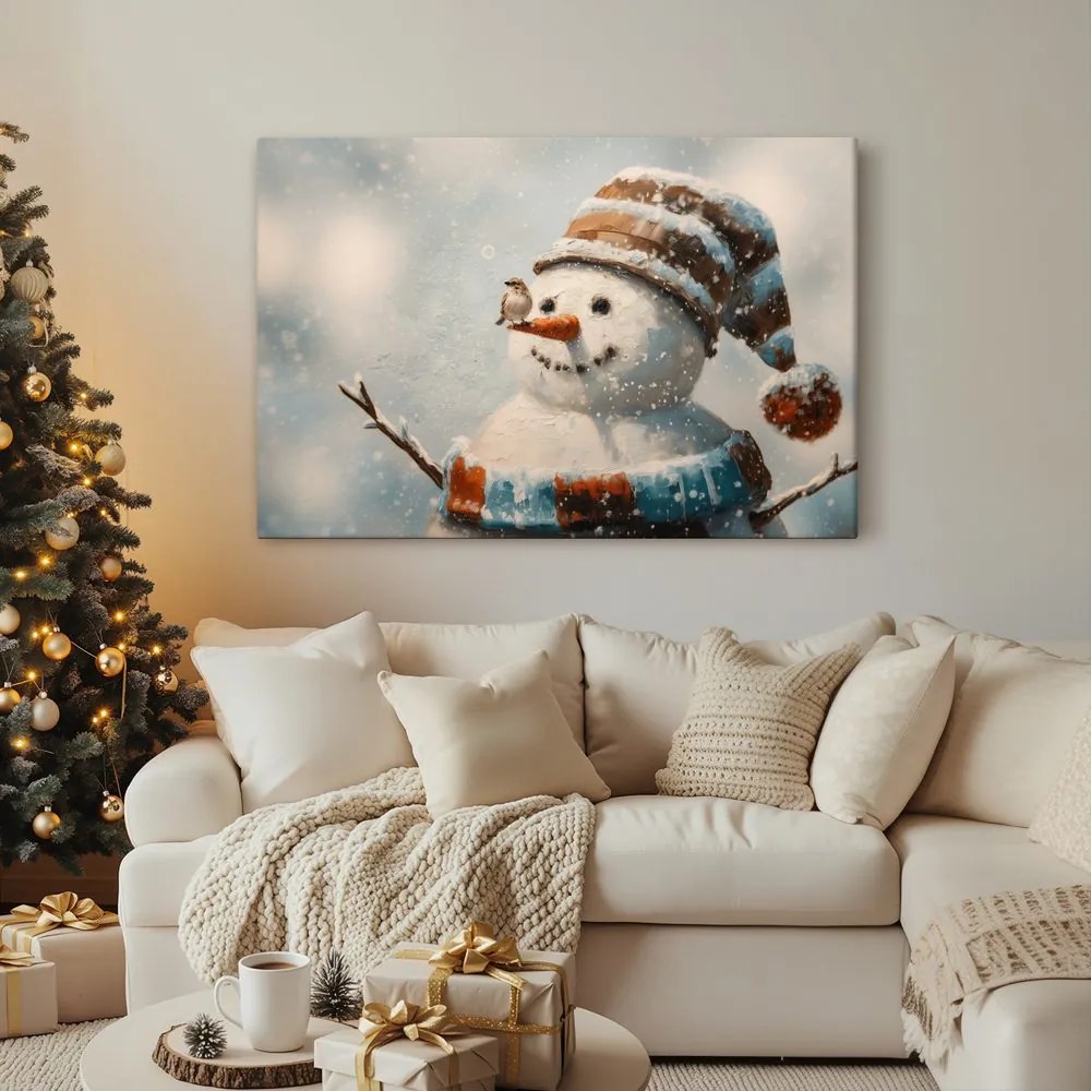 Vianočný obraz radostný snehuliak