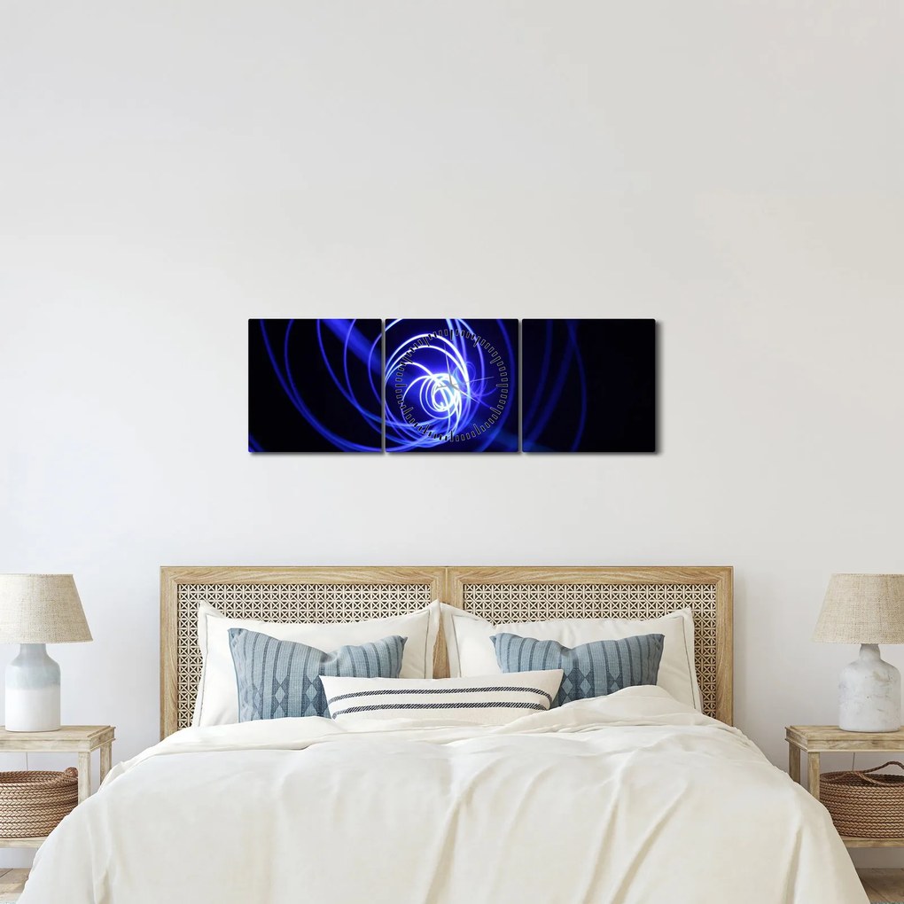 Obraz modrých špirál (s hodinami) (90x30 cm)