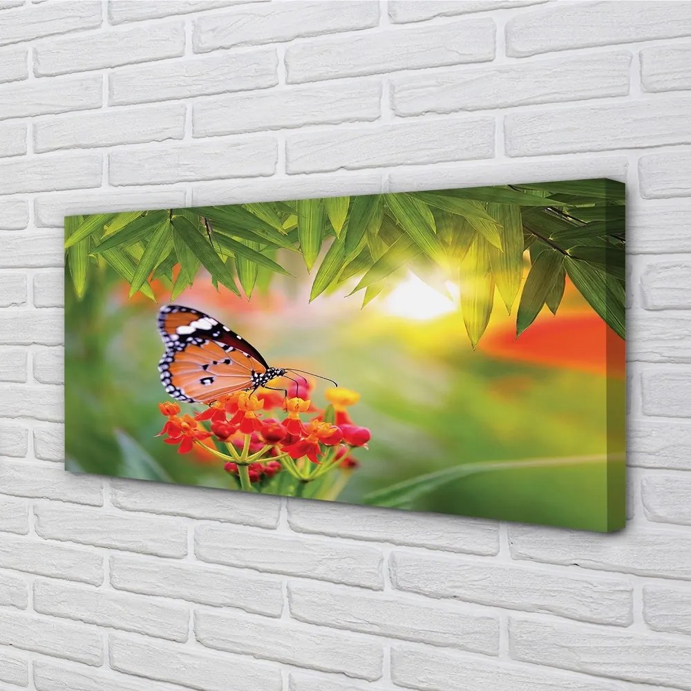 Obraz na plátne Farebný motýľ kvety 125x50 cm