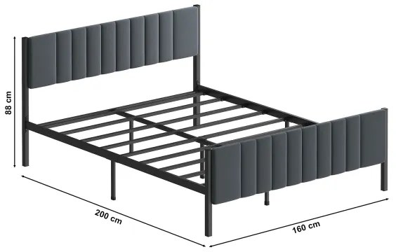 Kovová dvojlôžková posteľ LUNOR 160x200 cm, antracit, nosnosť 200 kg