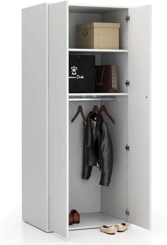 Kancelárska šatníková skriňa LAYERS, šatníková tyč, 800 x 600 x 1905 mm, biela