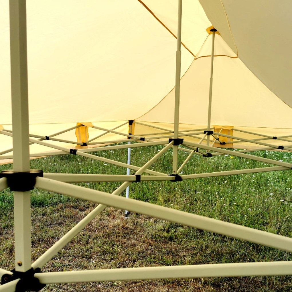 BRIMO Párty stan 3x6 m Nožnicový (3 steny) - Oceľová Konštrukcia a Plachta 330g/m² - s 3 stenami - Béžová 11