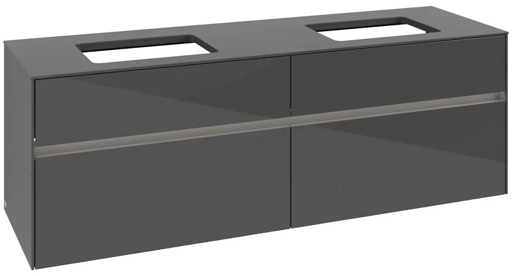 VILLEROY &amp; BOCH Collaro závesná skrinka pod dve umývadlá na dosku, 4 zásuvky, s LED osvetlením, 1600 x 500 x 548 mm, Glossy Grey, C123B0FP