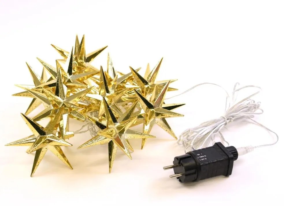 Svetelná LED reťaz, 10 LED, hviezdy, 12 cm, teplá biela