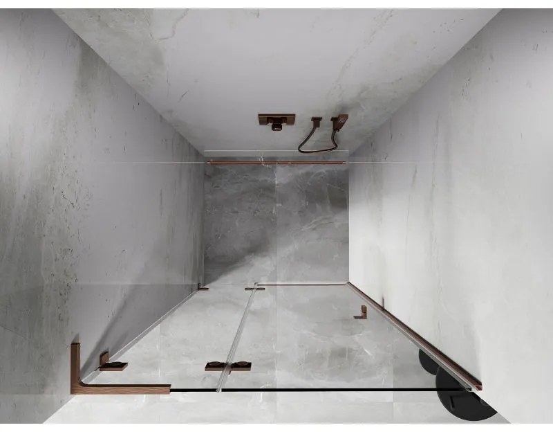 Mexen Lunar L, ľavé otočné sprchové dvere 75 cm, 8mm číre sklo, medený matný profil, 834L-075-000-65-00-L