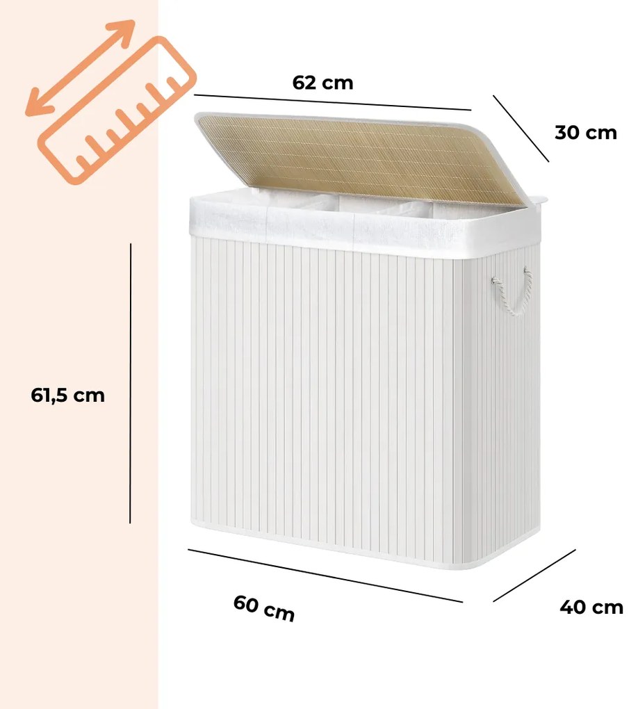 Bambusový kôš na bielizeň DORA, 150 l, biela Jurhan