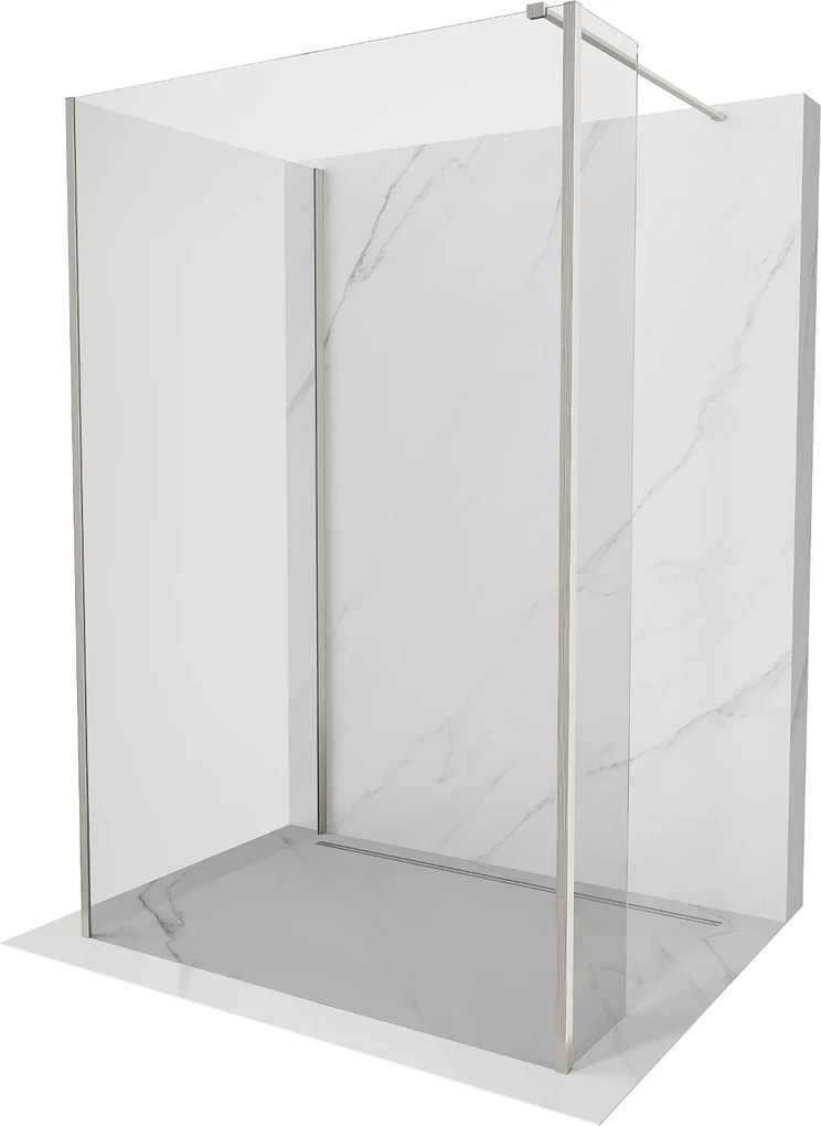 Mexen Kioto, 3-stenová sprchová zástena Walk-In Walk-in 135 x 100 x 30 cm, 8mm číre sklo, brúsená oceľ profil, 800-135-100-221-97-00-030