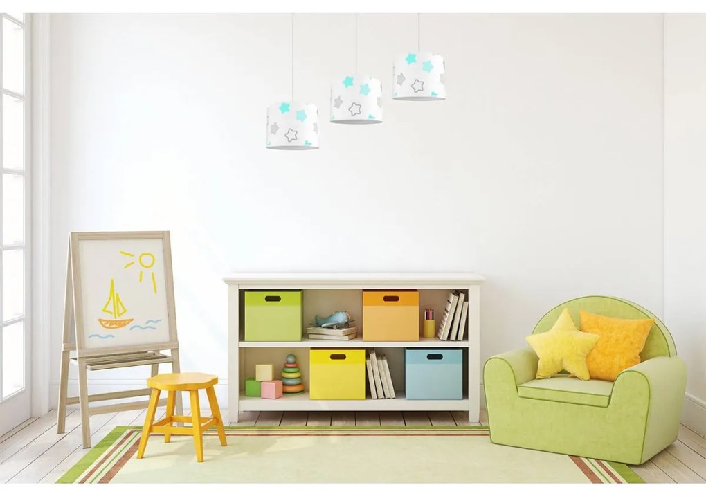 Detské závesné svietidlo Cone, 3x textilné tienidlo so vzorom (výber zo 6 farieb), (výber z 2 farieb konštrukcie)