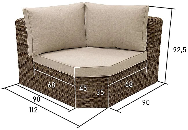 DEOKORK Ratanový rohový diel BORNEO LUXURY (hnedá)