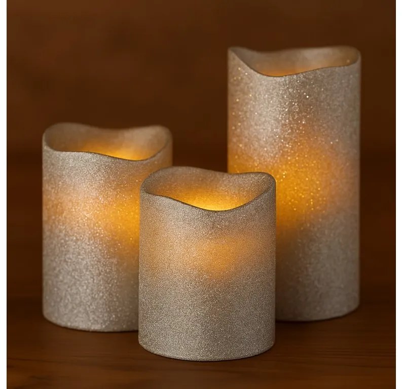 3dielna sada LED sviečok BestBerg / 10/15/20 cm / strieborná