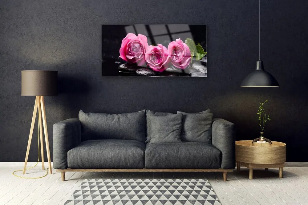 Skleneny obraz Ruže kamene zen kúpele príroda 125x50 cm