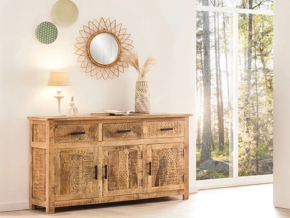 furniture-nabytek.cz - Masivní příborník Mumbai z mangového dřeva, lakovaný, hnědý – 140×42×80 cm