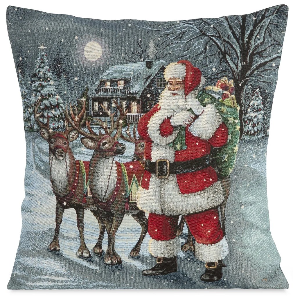 VIANOČNÁ GOBELÍNOVÁ DEKORAČNÁ OBLIEČKA NA VANKÚŠ MERRY4 45X45 CM VZOROVANÁ