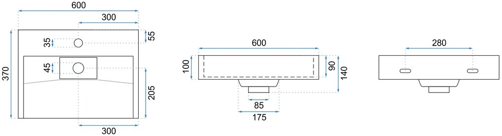 Rea Goya, konglomerátové umývadlo na dosku 60cm + konzola, KPL-U8779