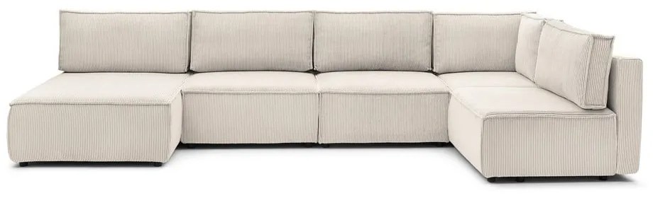 Krémovobiela menčestrová rohová pohovka (do tvaru "U"/variabilná) Nihad modular – Bobochic Paris