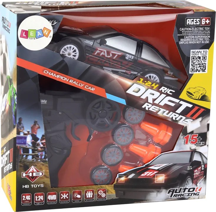 LEAN Toys Športové autíčko s diaľkovým ovládaním R/C v mierke 1:24, čierne, s vymeniteľnými kolesami