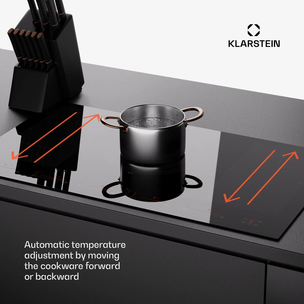 Klarstein Masterzone 90 Flex, indukčná varná doska, max. 12 600 W, vstavaná, 5 zón, 2 Flex zóny, technológia ThermoBoost, Smart Flex