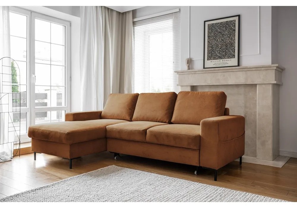 Oranžovohnedá menčestrová rozkladacia rohová pohovka (ľavý roh) Lofty Lilly – Miuform