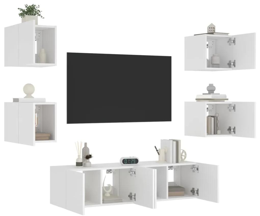 6-dielne TV nástenné skrinky s LED biele kompozitné drevo 3216853