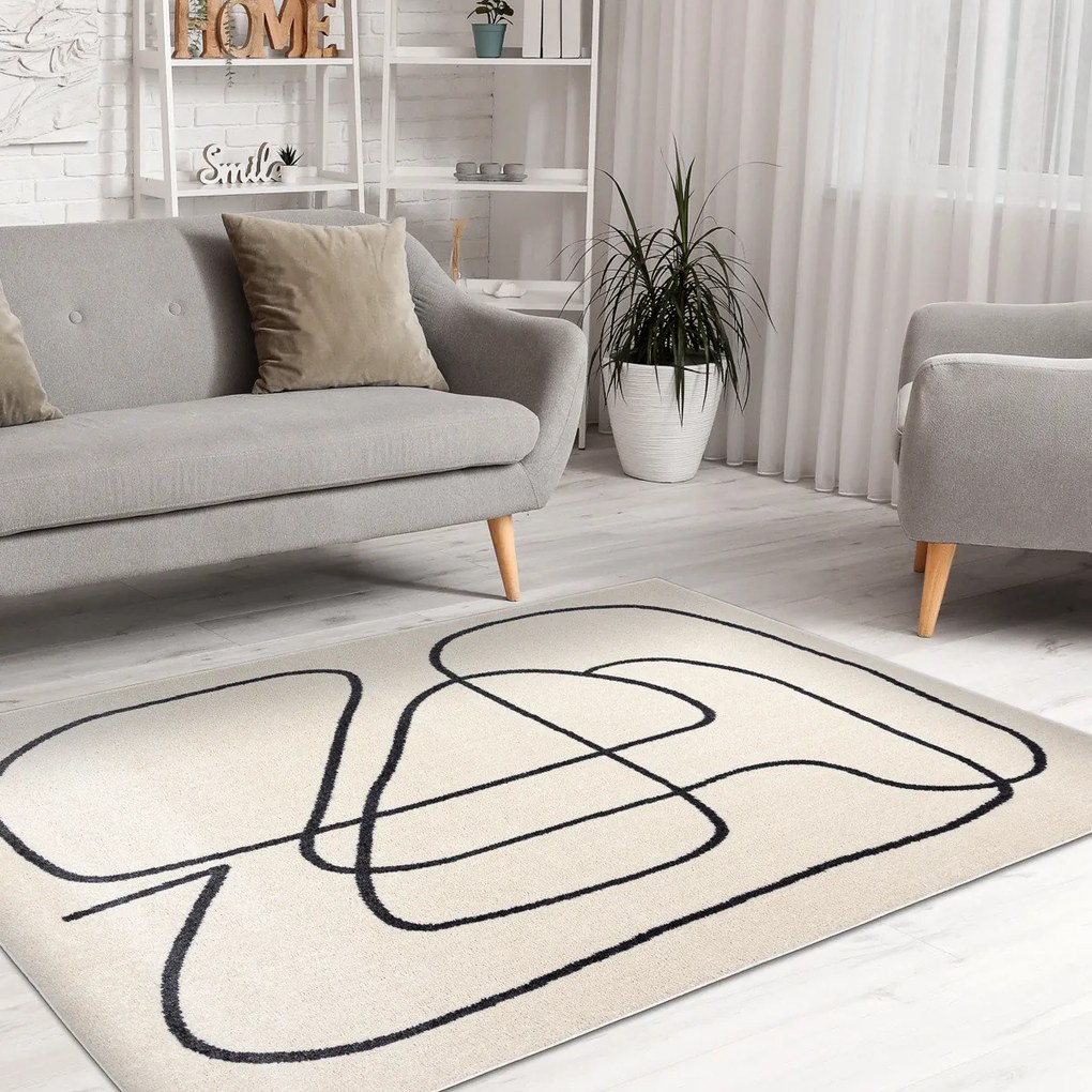 Dywany Łuszczów, Kusový koberec Fusion 8297 cream/dark grey, 140x190, biela, kancelária