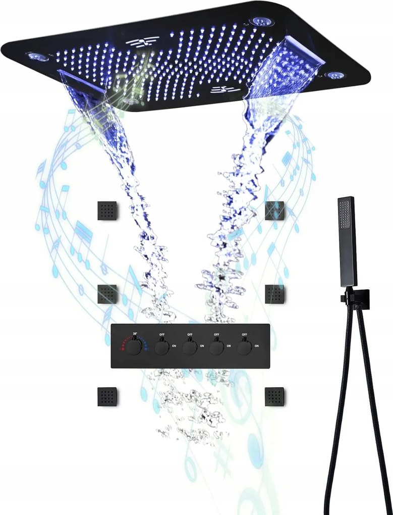 Sprchový Systém Dažďová Sprcha Led Lampa Bluetooth Reproduktor Termostat