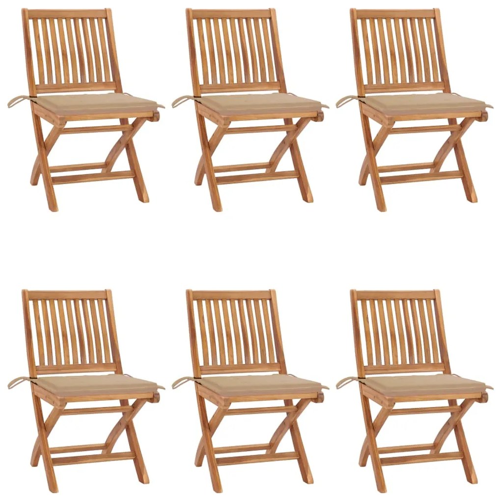 Skladacie záhradné stoličky s podložkami 6 ks tíkový masív 3072837