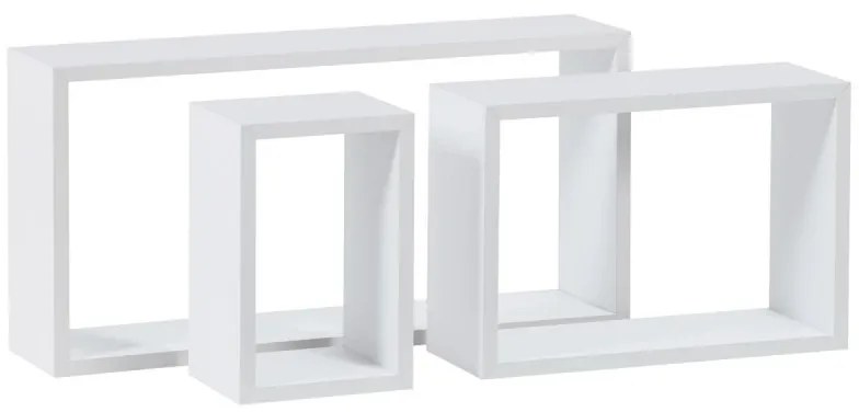 Polička nástěnná, sada 3 ks, MDF, barva bílá matná, baleno v ochranné fólii