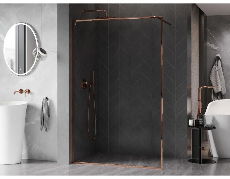 Mexen Kioto-F, sprchová zástena s rámom 70 x 202 cm, 8 mm číre sklo, profil ružové zlato, 800-070-104-60-00
