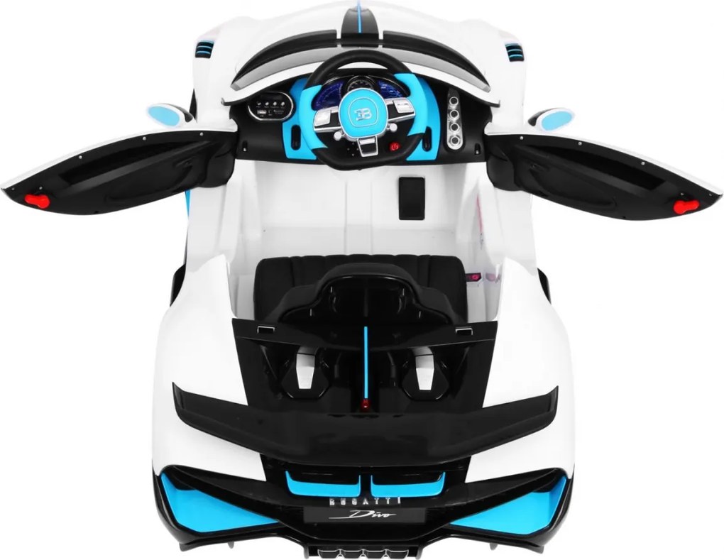 Ramiz Bugatti Divo autíčko na batérie pre deti biele + diaľkové ovládanie + EVA + pomalý štart + LED MP3