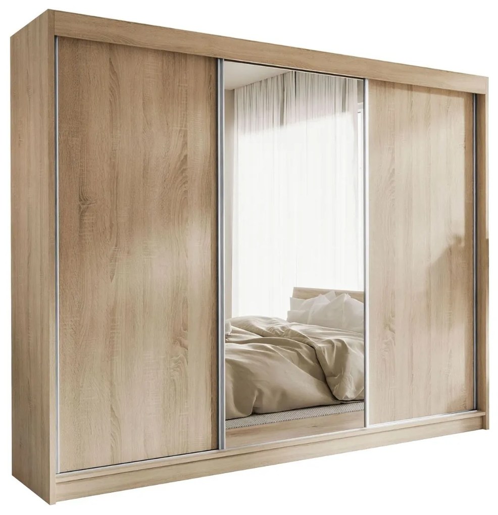 ŠATNÍKOVÁ SKRIŇA S POSUVNÝMI DVERAMI NINA SONOMA + ZRKADLO 250 cm