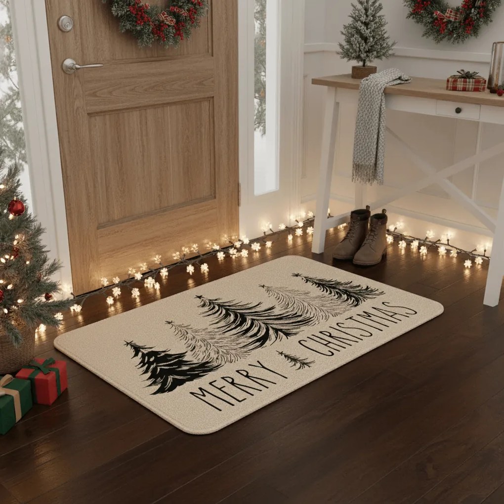 Vianočná rohožka BLACK FOREST 60x90 cm, béžová