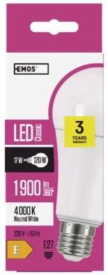 EMOS LED žiarovka CLASSIC E27, A67, 17W, 1900lm, 4000K, denná biela, biela