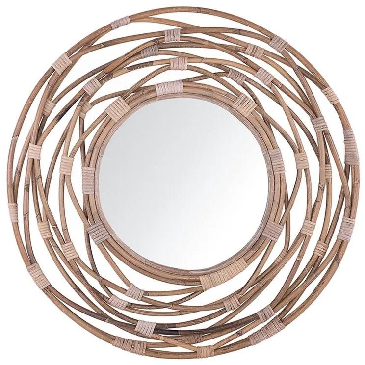 Okrúhle ratanové nástenné zrkadlo ø 75 cm hnedé BURGIS Beliani