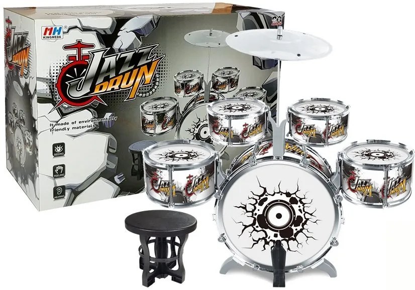 LEAN TOYS Sada šiestich veľkých bicích Jazz drum strieborné