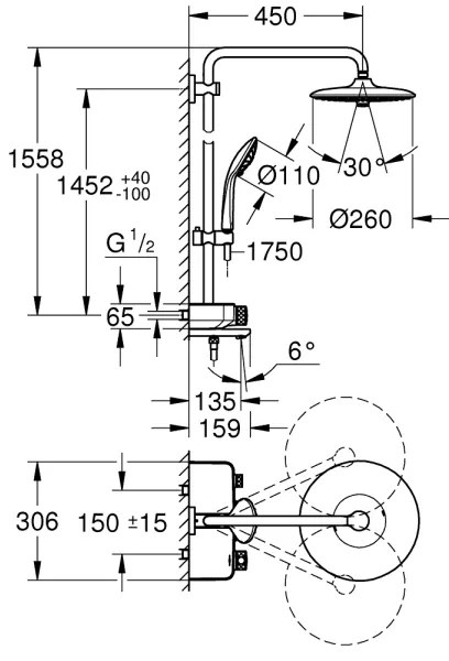 GROHE 26510000 - Sprchový systém EUPHORIA SMARTCONTROL 450 mm, lesklý chróm
