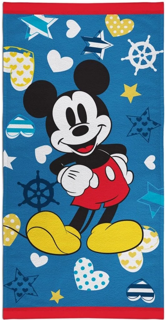 Plážová osuška Mickey Mouse - Disney - motív Nautical - 100% bavlna, froté s gramážou 320 g/m² - 70 x 140 cm
