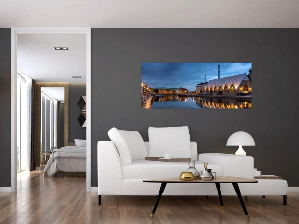 Obraz vodného kanála - Göteborg (120x50 cm)